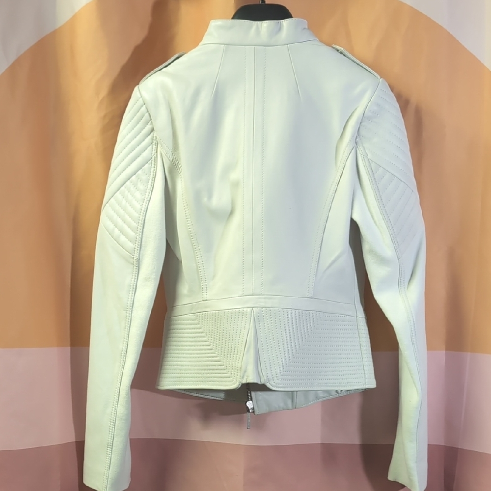 BCBGMAXAZRIA White Biker-Style Leather Jacket - Picture 12 of 16